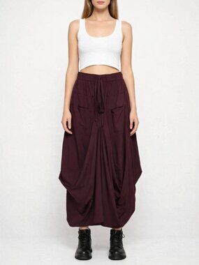 Ruti Burgundy Drape Skirt Size M Lagenlook Avant Garde Art Balloon Maxi